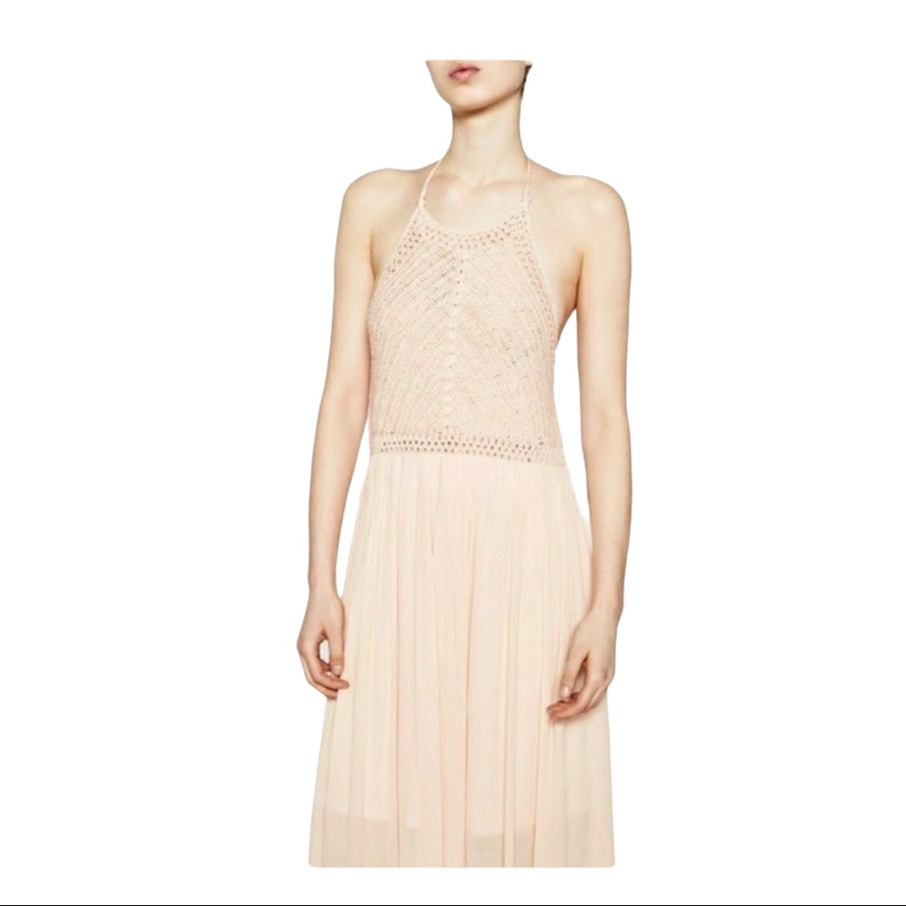 Zara Size Medium Blush Pink Crochet Maxi Dress